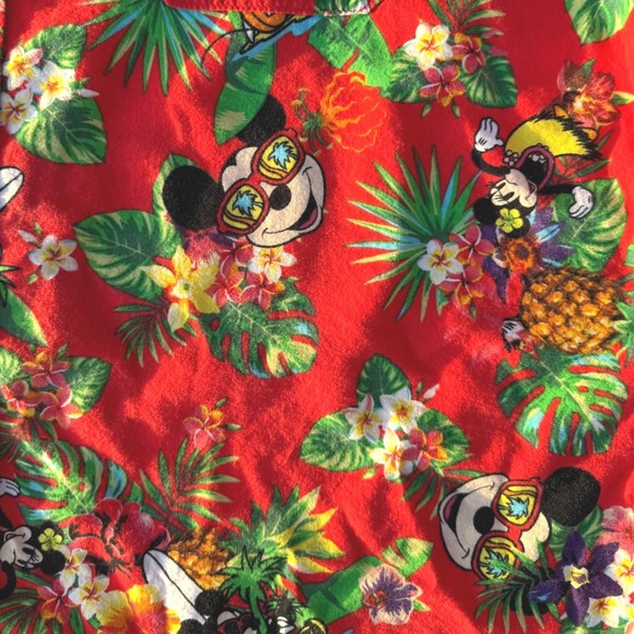 Disney Shirt Mens 2XL Red Mickey Mouse Hawaiian Floral Button Up Summer Aloha - Picture 5 of 8